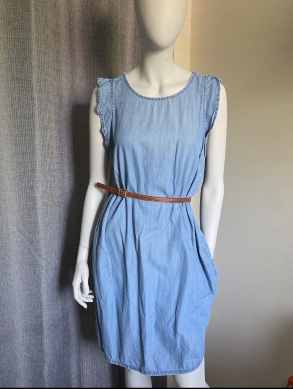 Jordache Light Blue Lightweight Button Back Denim Sleeveless Dress w Pockets